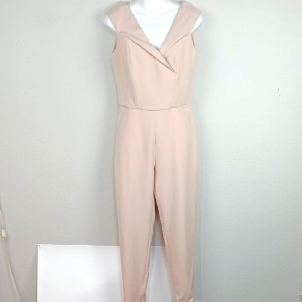 Women Beige Sleeveless V Neck Jumpsuit Career, Office Siren sz M